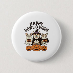 Fröhliches Howl-O-Ween Corgi Halloween Hund Vektor Button