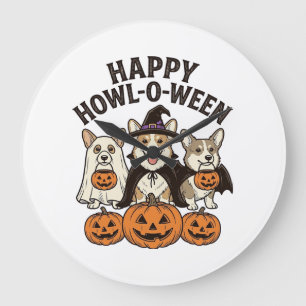 Fröhliches Howl-O-Ween Corgi Halloween Hund Vektor Große Wanduhr