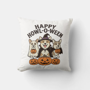 Fröhliches Howl-O-Ween Corgi Halloween Hund Vektor Kissen
