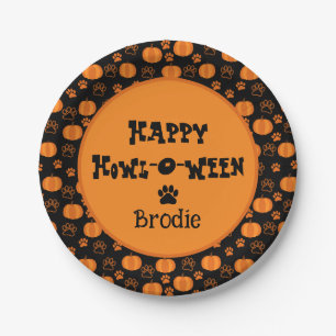 Fröhliches Howl-O-Ween Personalisiertes Hunde-Hall Pappteller