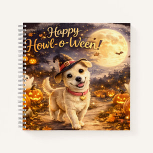 Fröhliches Howl-o-Ween Süßer Hund Halloween-Design Notizbuch