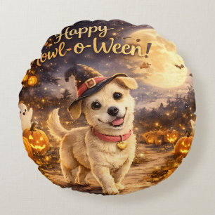 Fröhliches Howl-o-Ween Süßer Hund Halloween-Design Rundes Kissen
