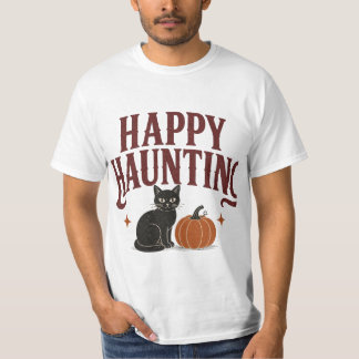Fröhliches Jagen Vintage Schwarze Katze Halloween- T-Shirt