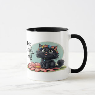Fröhliches Kätzchen auf einer Blume - Lächeln Sie Tasse