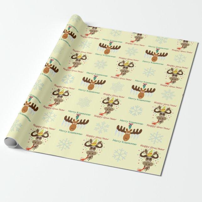 Fröhliches Kissmoose_Happy Gnu-Jahr pattern_yellow Geschenkpapier (Ungerollt)