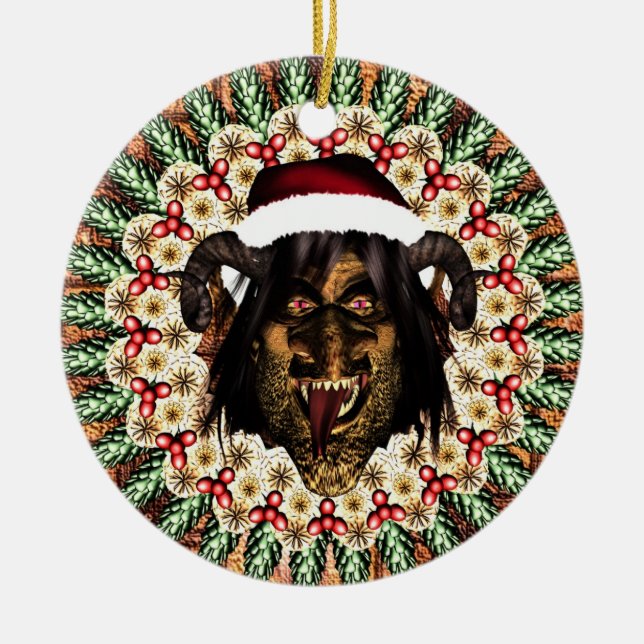Fröhliches Krampus Keramikornament (Vorne)