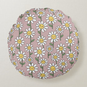 Fröhliches Lächeln der Gänseblümchen Rosa Blumenmu Rundes Kissen