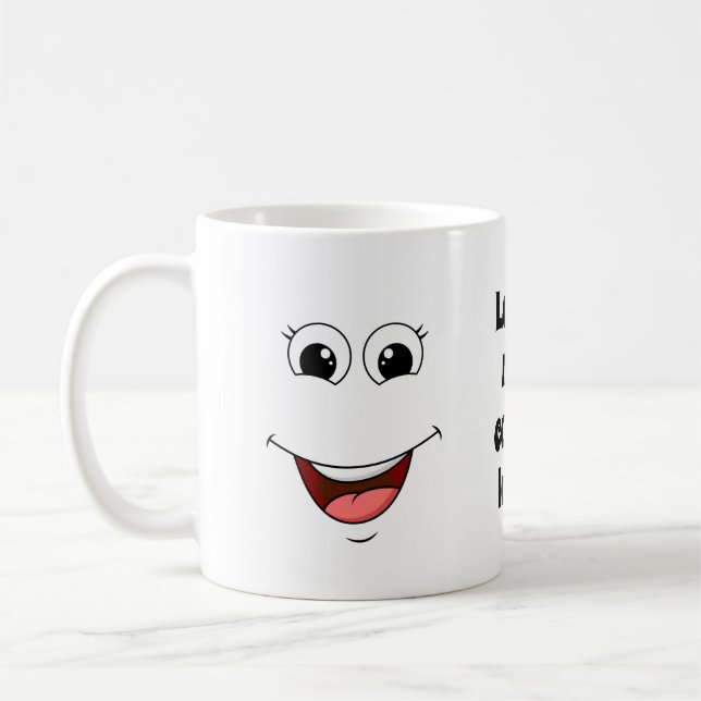 fröhliches lachendes Gesicht Kaffeetasse (Links)