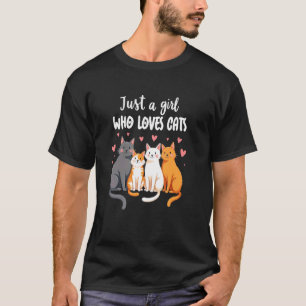 Fröhliches Mädchen liebt Katzen Süßes Szenario T-Shirt
