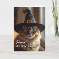 Fröhliches Meow-lloween mit Halloween-Hexenkatze