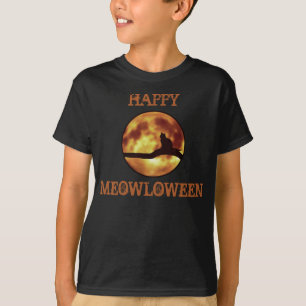 Fröhliches MEOWloween Mond Schwarzkatze Silhouette T-Shirt