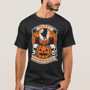 Fröhliches Meowoween Katzenliebhaber Totenkopf Kür T-Shirt