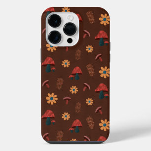 Fröhliches Mushroom Nature Lover Pattern (Braun) iPhone 14 Pro Max Hülle