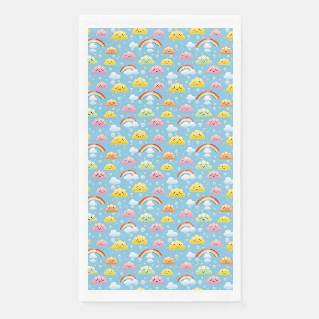 Fröhliches Muster mit Lächelwolken und Regenbogen Serviette (Vorderseite)