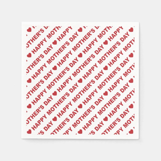 Fröhliches Muttertag dunkles Rot auf Weißbuch Napk Serviette (Vorderseite)