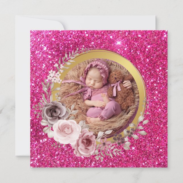 Fröhliches Muttertagsblüte Rosa Glitzer Foto Feiertagskarte (Vorderseite)