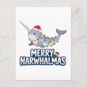 Fröhliches Narwhal-Weihnachten mit Weihnachtsmannm Feiertagspostkarte