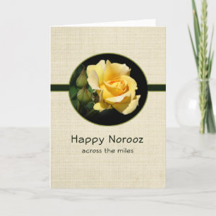 Fröhliches Norooz über die Meilen mit gelber Rose Feiertagskarte
