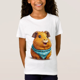 Fröhliches orangefarbenes Meerschweinchen mit blau T-Shirt