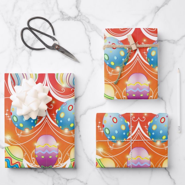 Fröhliches Ostereier Festtagsmuster Geschenkpapier Set (Vorderseite)
