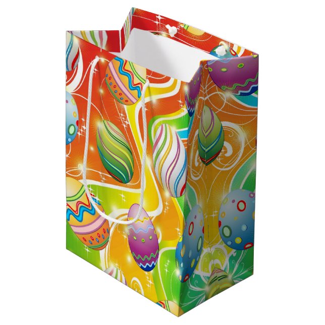 Fröhliches Ostereier Festtagsmuster Mittlere Geschenktüte (Vorderseite Schrägansicht)