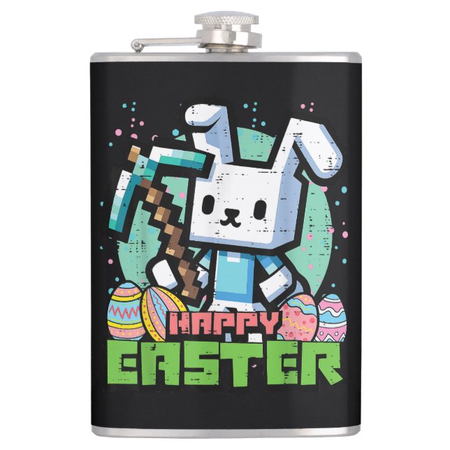 Fröhliches Osterhase Pixel Spiel  Flachmann (Vorderseite)