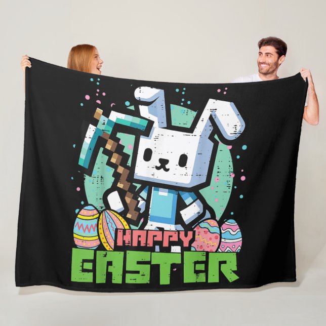 Fröhliches Osterhase Pixel Spiel  Fleecedecke (Beispiel)