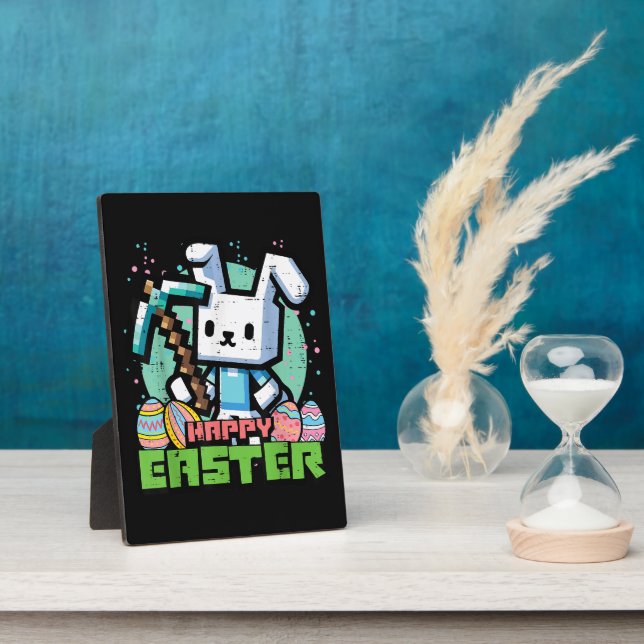Fröhliches Osterhase Pixel-Spiel  Fotoplatte (Seite)