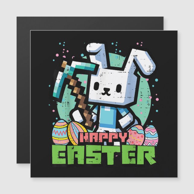 Fröhliches Osterhase-Pixel-Spiel  Magnetkarte (Vorne/Hinten)