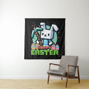 Fröhliches Osterhase Pixel Spiel  Wandteppich