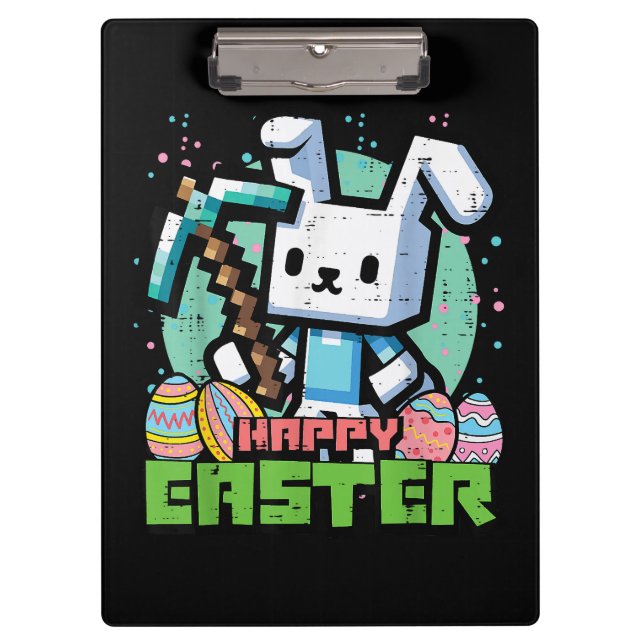 Fröhliches Osterhase Pixelspiel  Klemmbrett (Vorderseite)
