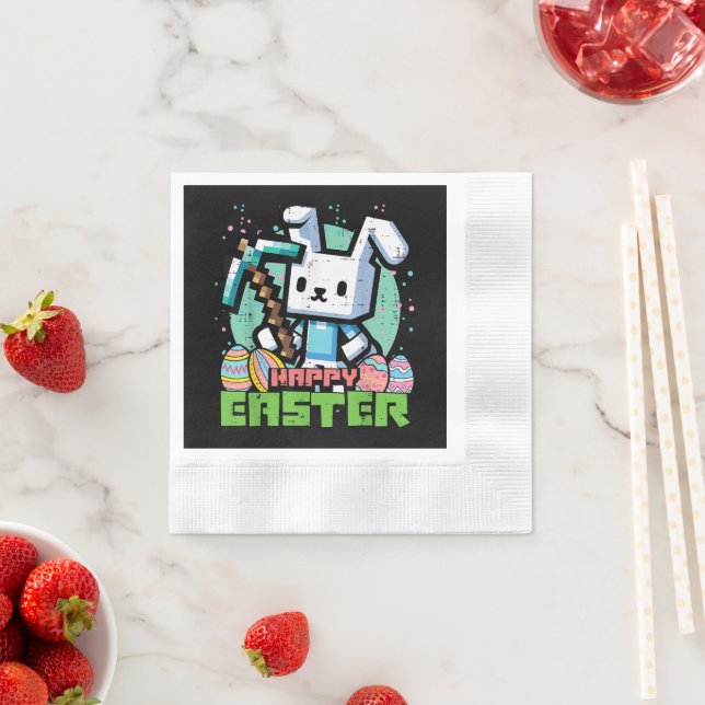 Fröhliches Osterhase Pixelspiel  Serviette (Beispiel)