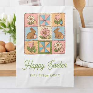 Fröhliches Osterhasen-Quiltmuster Familie Geschirrtuch