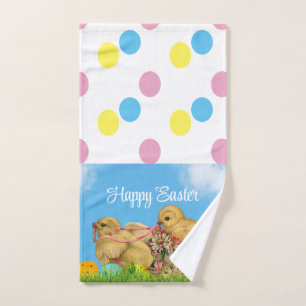 Fröhliches Ostern Farbige Eier und Küken Handtuch