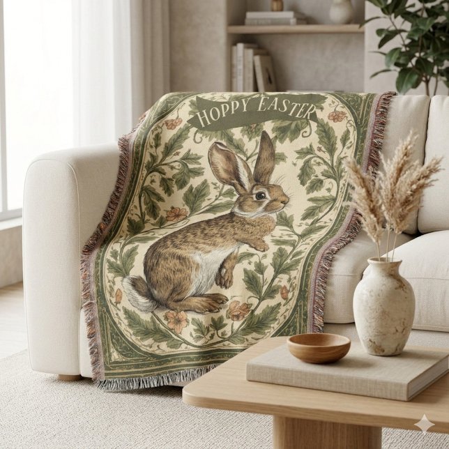 Fröhliches Ostern, inspiriert von William Morris,  Decke (Hoppy Easter William Morris Inspired Vintage Bunny Throw Blanket)