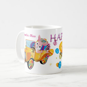 Fröhliches Ostern LKW-Hase mit Eiern personalisier Kaffeetasse