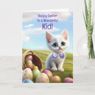 Fröhliches Ostern mit süßem weißem Kätzchen Karte
