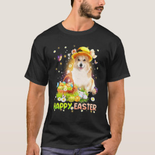 Fröhliches Ostern Süßer Hase Hund Corgi Eier Korb T-Shirt