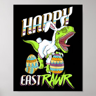 Fröhliches Ostern Süßer Trex Dinosaurier Osterhase Poster
