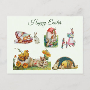Fröhliches Ostern Vintage Collage mit Hasen, Huhn Feiertagspostkarte