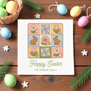 Fröhliches Osthase-Quilt-Muster Familie Serviette