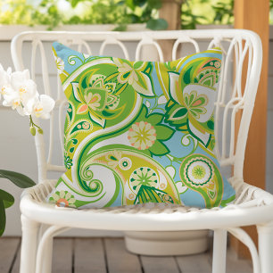 Fröhliches Paisley-Blumenmuster in Grün, Gelb und  Kissen