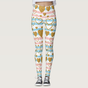 Fröhliches Pastell-Herz-Streifen-Muster mit golden Leggings