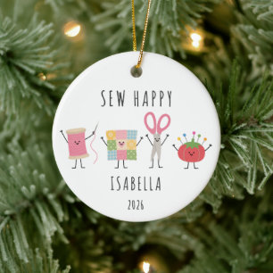 Fröhliches persönliches Näh-Weihnachtsornament Keramik Ornament