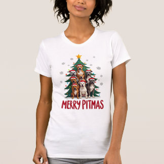 Fröhliches Pitmas Pitbull Hund hässlicher Weihnach T-Shirt