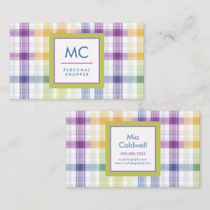 Fröhliches Plaid-Monogramm-Design Visitenkarte