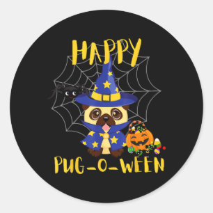 Fröhliches Pug-O-Ween Lustiger Hund Pug Halloween Runder Aufkleber