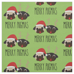 Fröhliches Pugmas Mops-Sankt-Mops-Ren-Gewebe Stoff