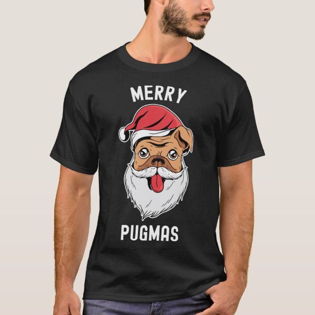 Fröhliches Pugmas Pug Mit Weihnachtsmann Hut 853 T-Shirt (Vorderseite)