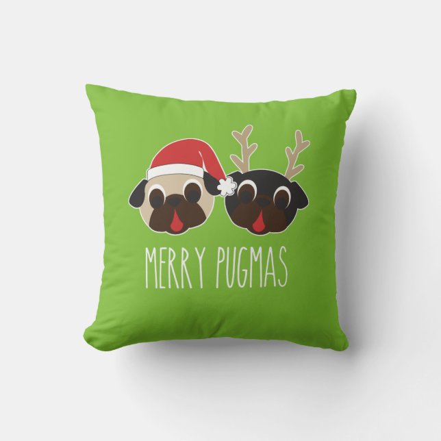 Fröhliches Pugmas Weihnachtskissen-Ren u. Kissen (Vorderseite)